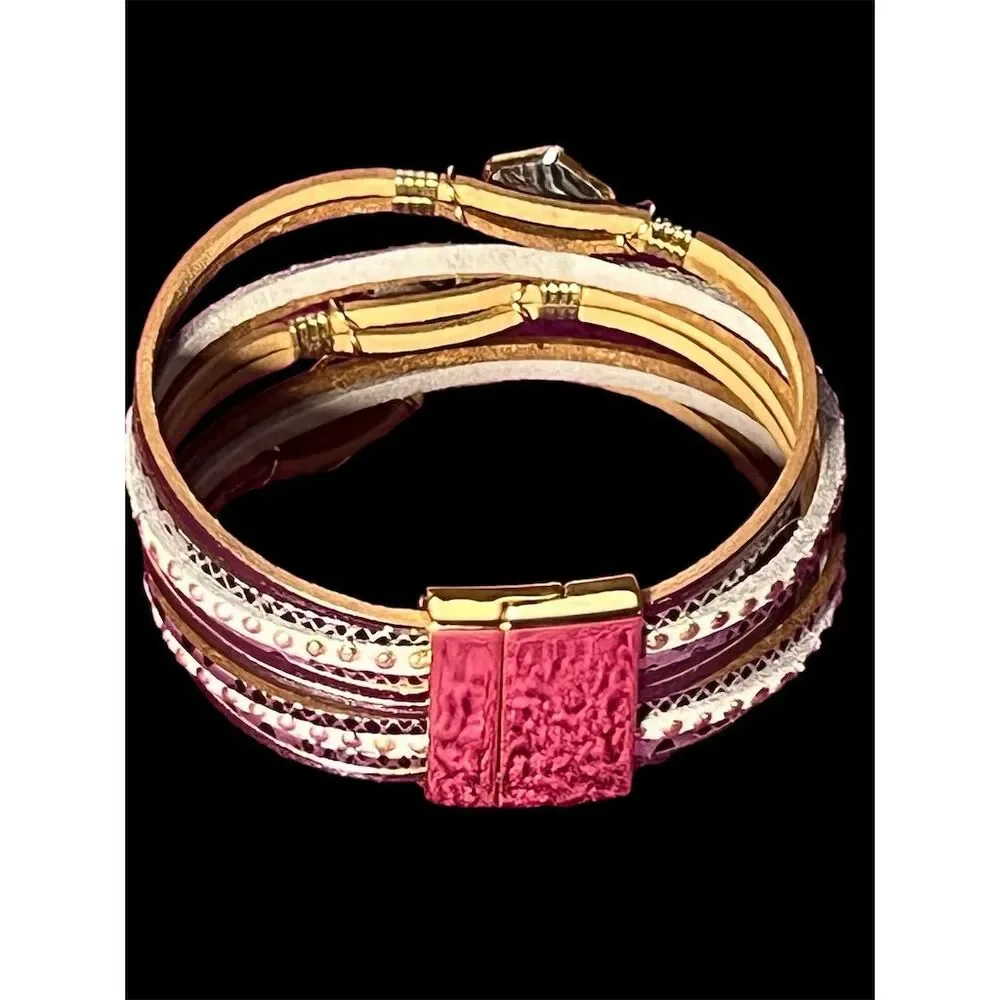 Boho Multi-Layer Leather Bracelet with Natural Stones & Gold Accents - Picture 8 of 13